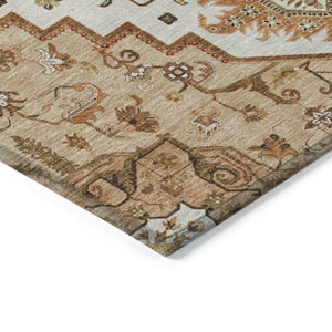 Homeroots 3' Beige Green Brown Oriental Washable Area Rug For Indoor Outdoor Spaces - Durable & Stylish 3' X 5' Polyester 600198