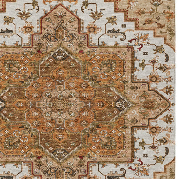 Homeroots 3' Beige Green Brown Oriental Washable Area Rug For Indoor Outdoor Spaces - Durable & Stylish 3' X 5' Polyester 600198