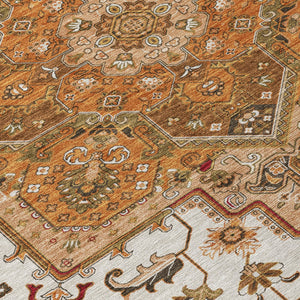 Homeroots 3' Beige Green Brown Oriental Washable Area Rug For Indoor Outdoor Spaces - Durable & Stylish 3' X 5' Polyester 600198