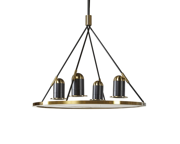 Sunpan DUNLOP Chandelier - Bold Modern Minimalist Lighting with Antique Brass & Clear Glass for Any Space 106795