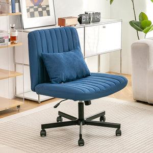 English Elm Modern Linen Blue Criss Cross Office Chair with Ergonomic Support, Adjustable Height, Swivel & Pillow W3394P329159