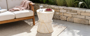 English Elm U_style Hourglass Mgo Concrete Outdoor Accent Table Sculptural Stone Texture Patio Decor Beige,Yellow N711P422072M