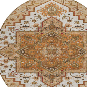Homeroots 3' Beige Green Brown Oriental Washable Area Rug For Indoor Outdoor Spaces - Durable & Stylish 8' Round Polyester 600200