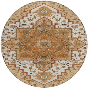 Homeroots 3' Beige Green Brown Oriental Washable Area Rug For Indoor Outdoor Spaces - Durable & Stylish 8' Round Polyester 600200