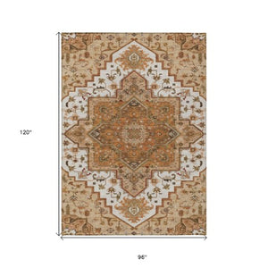 Homeroots 3' Beige Green Brown Oriental Washable Area Rug For Indoor Outdoor Spaces - Durable & Stylish 8' X 10' Polyester 600201