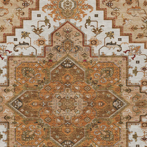 Homeroots 3' Beige Green Brown Oriental Washable Area Rug For Indoor Outdoor Spaces - Durable & Stylish 8' X 10' Polyester 600201