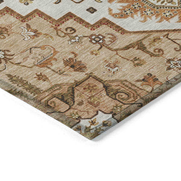 Homeroots 3' Beige Green Brown Oriental Washable Area Rug For Indoor Outdoor Spaces - Durable & Stylish 10' X 14' Polyester 600203