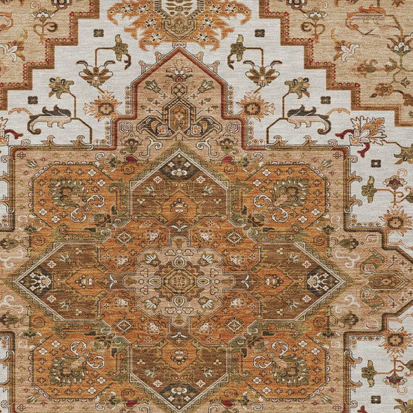 Homeroots 3' Beige Green Brown Oriental Washable Area Rug For Indoor Outdoor Spaces - Durable & Stylish 10' X 14' Polyester 600203