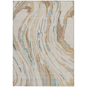 Homeroots 3' Abstract Beige Teal Blue And Ivory Washable Area Rug For Indoor Outdoor Style And Comfort 3' X 5' Polyester 600204