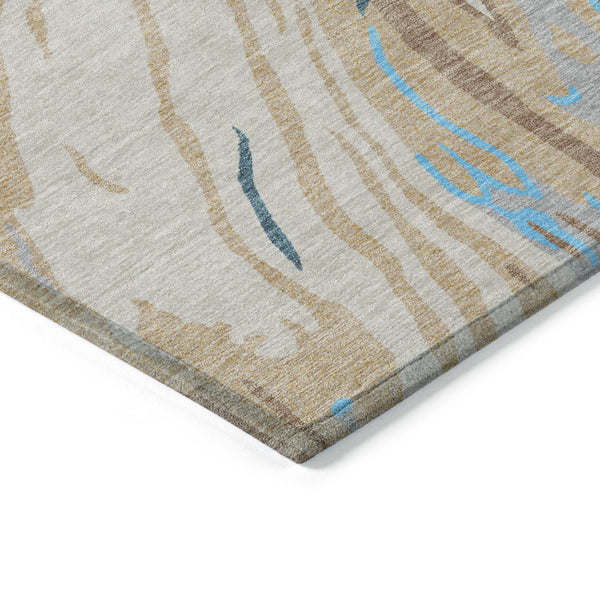Homeroots 3' Abstract Beige Teal Blue And Ivory Washable Area Rug For Indoor Outdoor Style And Comfort 3' X 5' Polyester 600204