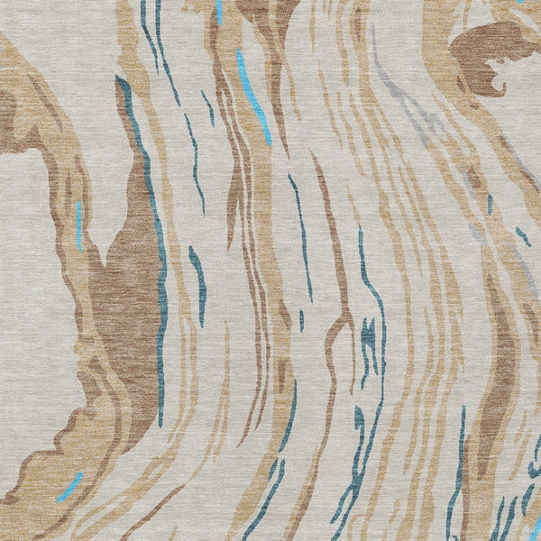 Homeroots 3' Abstract Beige Teal Blue And Ivory Washable Area Rug For Indoor Outdoor Style And Comfort 3' X 5' Polyester 600204