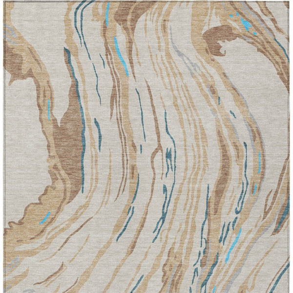 Homeroots 3' Abstract Beige Teal Blue And Ivory Washable Area Rug For Indoor Outdoor Style And Comfort 5' X 8' Polyester 600205