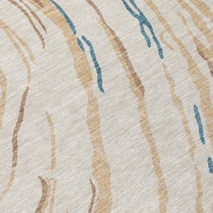 Homeroots 3' Abstract Beige Teal Blue And Ivory Washable Area Rug For Indoor Outdoor Style And Comfort 5' X 8' Polyester 600205