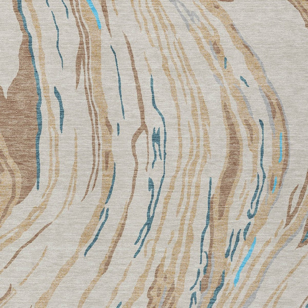 Homeroots 3' Abstract Beige Teal Blue And Ivory Washable Area Rug For Indoor Outdoor Style And Comfort 8' X 10' Polyester 600207