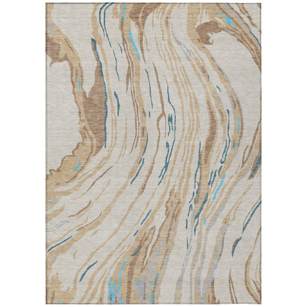 HomeRoots 9' X 12' Beige Teal Blue Ivory Abstract Rug - Stylish, Washable, Durable for Indoor & Outdoor Use! 600208