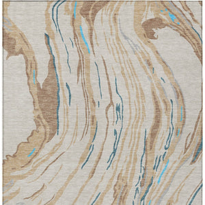 Homeroots 3' Abstract Beige Teal Blue And Ivory Washable Area Rug For Indoor Outdoor Style And Comfort 9' X 12' Polyester 600208