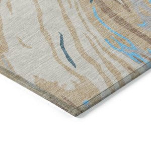 Homeroots 3' Abstract Beige Teal Blue And Ivory Washable Area Rug For Indoor Outdoor Style And Comfort 10' X 14' Polyester 600209
