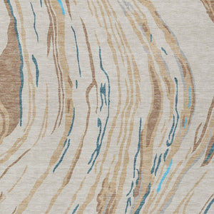 Homeroots 3' Abstract Beige Teal Blue And Ivory Washable Area Rug For Indoor Outdoor Style And Comfort 10' X 14' Polyester 600209