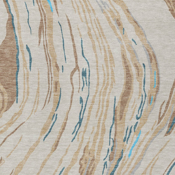 Homeroots 3' Abstract Beige Teal Blue And Ivory Washable Area Rug For Indoor Outdoor Style And Comfort 10' X 14' Polyester 600209