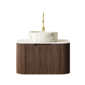English Elm Dina Floating Bathroom Vanity with Sintered Stone Top and Crystal Glass Basin Walnut,White W2615S00414