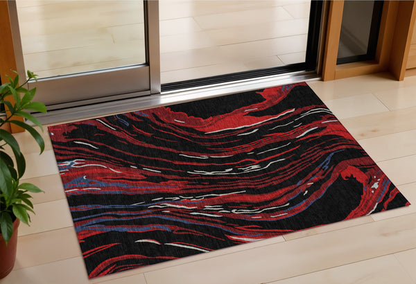 Homeroots 3' Abstract Beige Teal Blue And Ivory Washable Area Rug For Indoor Outdoor Style And Comfort 3' X 5' Polyester 600210