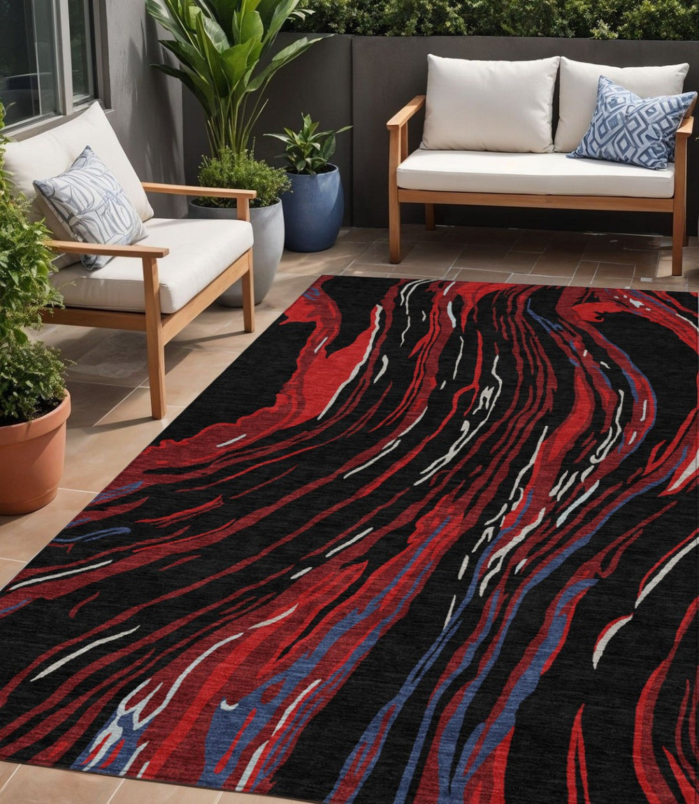 HomeRoots 5' Bold Black, Red & Gray Abstract Washable Area Rug - Durable Indoor/Outdoor Design for Modern Homes 5' X 8' 600211