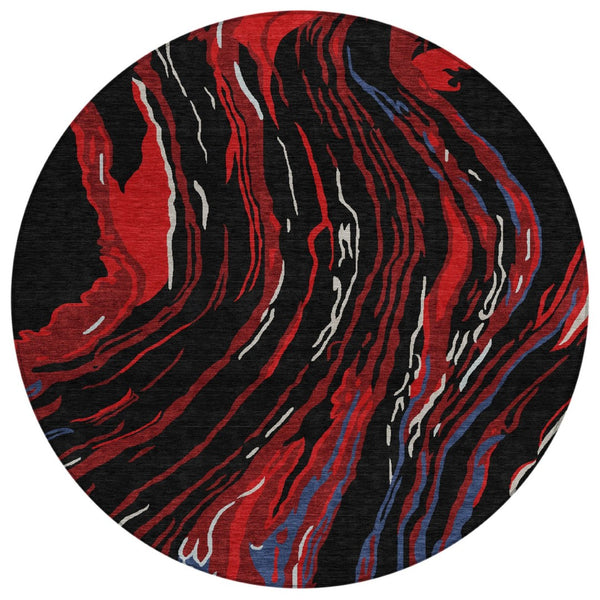 HomeRoots 5' Bold Black, Red & Gray Abstract Washable Area Rug - Durable Indoor/Outdoor Design for Modern Homes 8' Round 600212