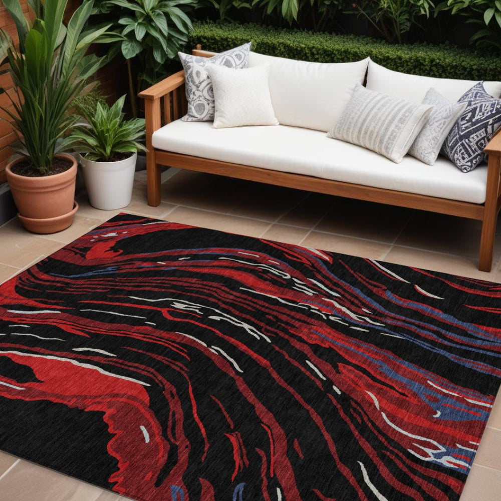 HomeRoots 9' X 12' Abstract Washable Area Rug in Black, Red & Gray - Stylish, Durable for Indoor/Outdoor Use 600214