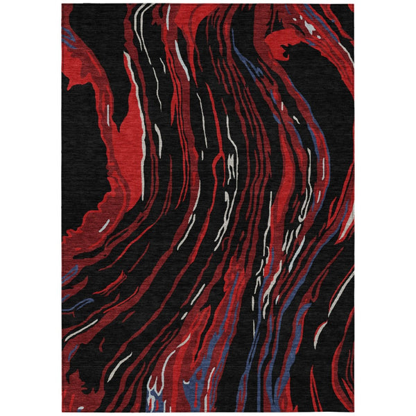 HomeRoots 9' X 12' Abstract Washable Area Rug in Black, Red & Gray - Stylish, Durable for Indoor/Outdoor Use 600214