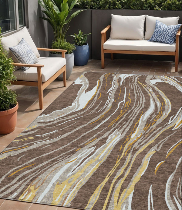 Homeroots 3' Abstract Beige Teal Blue And Ivory Washable Area Rug For Indoor Outdoor Style And Comfort 5' X 8' Polyester 600217