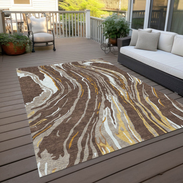 Homeroots 3' Abstract Beige Teal Blue And Ivory Washable Area Rug For Indoor Outdoor Style And Comfort 5' X 8' Polyester 600217