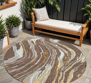 Homeroots 3' Abstract Beige Teal Blue And Ivory Washable Area Rug For Indoor Outdoor Style And Comfort 8' Round Polyester 600218