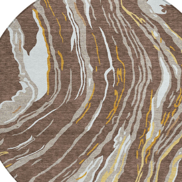 Homeroots 3' Abstract Beige Teal Blue And Ivory Washable Area Rug For Indoor Outdoor Style And Comfort 8' Round Polyester 600218