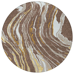 Homeroots 3' Abstract Beige Teal Blue And Ivory Washable Area Rug For Indoor Outdoor Style And Comfort 8' Round Polyester 600218