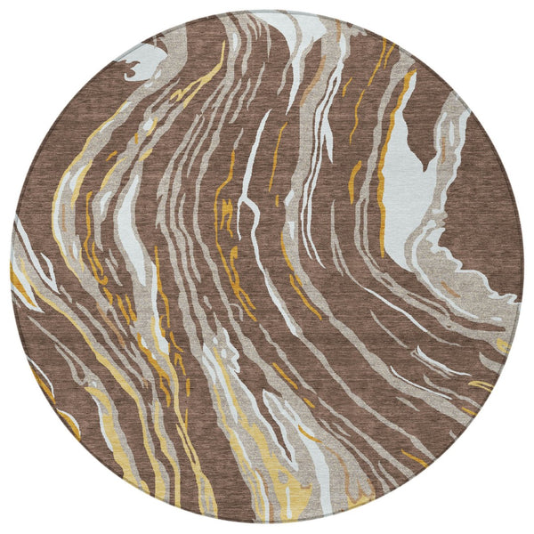 Homeroots 3' Abstract Beige Teal Blue And Ivory Washable Area Rug For Indoor Outdoor Style And Comfort 8' Round Polyester 600218