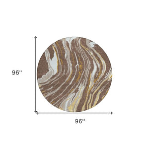 Homeroots 3' Abstract Beige Teal Blue And Ivory Washable Area Rug For Indoor Outdoor Style And Comfort 8' Round Polyester 600218