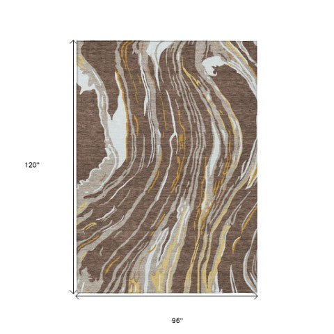Homeroots 3' Abstract Beige Teal Blue And Ivory Washable Area Rug For Indoor Outdoor Style And Comfort 8' X 10' Polyester 600219