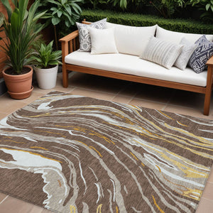 Homeroots 3' Abstract Beige Teal Blue And Ivory Washable Area Rug For Indoor Outdoor Style And Comfort 8' X 10' Polyester 600219
