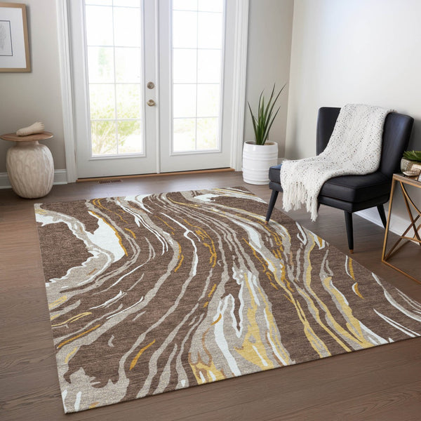 Homeroots 3' Abstract Beige Teal Blue And Ivory Washable Area Rug For Indoor Outdoor Style And Comfort 8' X 10' Polyester 600219