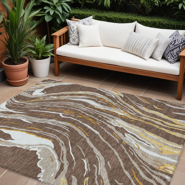 Homeroots 3' Abstract Beige Teal Blue And Ivory Washable Area Rug For Indoor Outdoor Style And Comfort 9' X 12' Polyester 600220