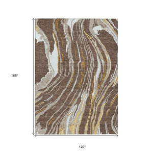 Homeroots 3' Abstract Beige Teal Blue And Ivory Washable Area Rug For Indoor Outdoor Style And Comfort 10' X 14' Polyester 600221