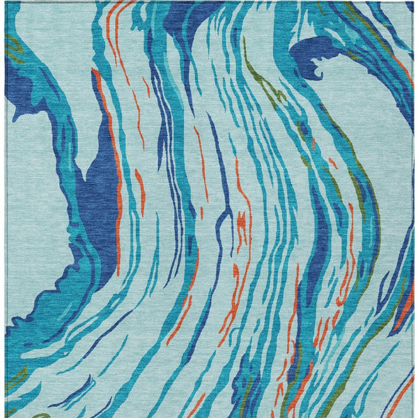 Homeroots 3' Abstract Beige Teal Blue And Ivory Washable Area Rug For Indoor Outdoor Style And Comfort 3' X 5' Polyester 600222