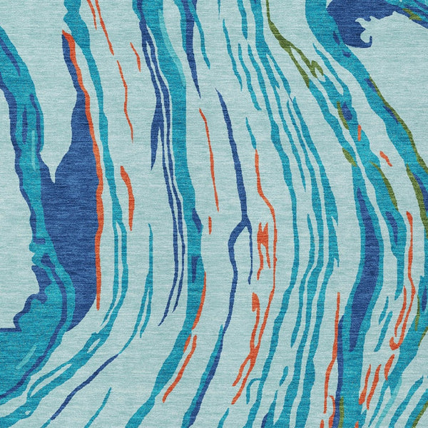 Homeroots 3' Abstract Beige Teal Blue And Ivory Washable Area Rug For Indoor Outdoor Style And Comfort 3' X 5' Polyester 600222