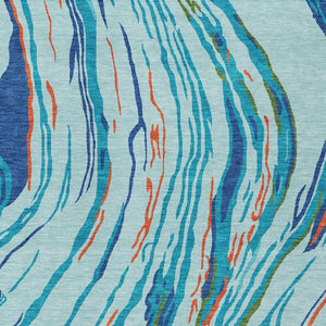 Homeroots 3' Abstract Beige Teal Blue And Ivory Washable Area Rug For Indoor Outdoor Style And Comfort 5' X 8' Polyester 600223