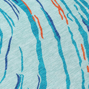 Homeroots 3' Abstract Beige Teal Blue And Ivory Washable Area Rug For Indoor Outdoor Style And Comfort 5' X 8' Polyester 600223