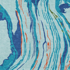 Homeroots 3' Abstract Beige Teal Blue And Ivory Washable Area Rug For Indoor Outdoor Style And Comfort 8' X 10' Polyester 600225