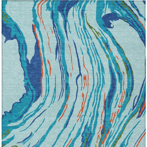 Homeroots 3' Abstract Beige Teal Blue And Ivory Washable Area Rug For Indoor Outdoor Style And Comfort 9' X 12' Polyester 600226