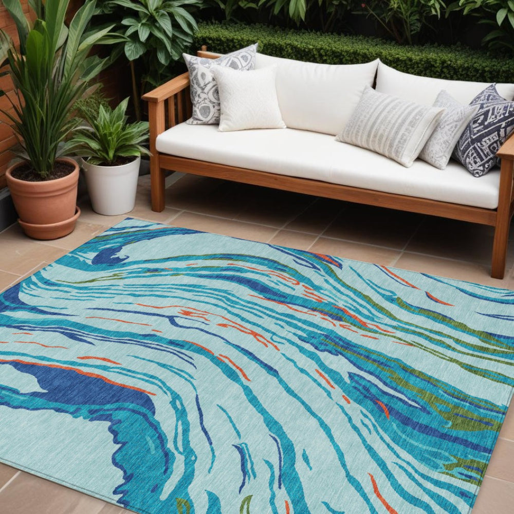 HomeRoots 9' Washable Abstract Area Rug in Bold Blue, Pink & Green – Perfect for Indoor & Outdoor Spaces! 600226