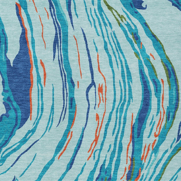 Homeroots 3' Abstract Beige Teal Blue And Ivory Washable Area Rug For Indoor Outdoor Style And Comfort 9' X 12' Polyester 600226