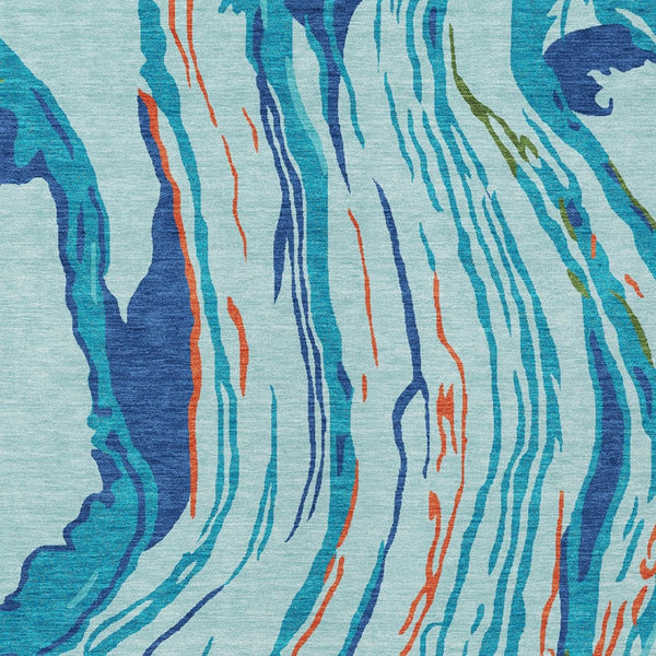 Homeroots 3' Abstract Beige Teal Blue And Ivory Washable Area Rug For Indoor Outdoor Style And Comfort 10' X 14' Polyester 600227